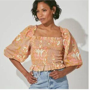 NWOT Cleobella Puff Sleeve Floral Smocked Morgan Blouse Organic Cotton Medium